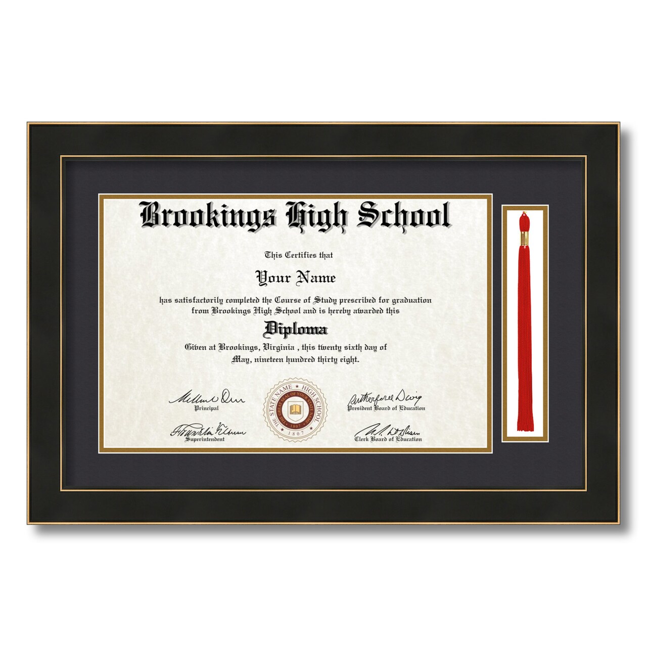 ArtToFrames 11x17 inch Diploma Frame with Tassel Opening - Framed with Black and Gold Mats, Comes with Regular Acrylic and Sawtooth Hanger for Wall Hanging (DT-11x17)
